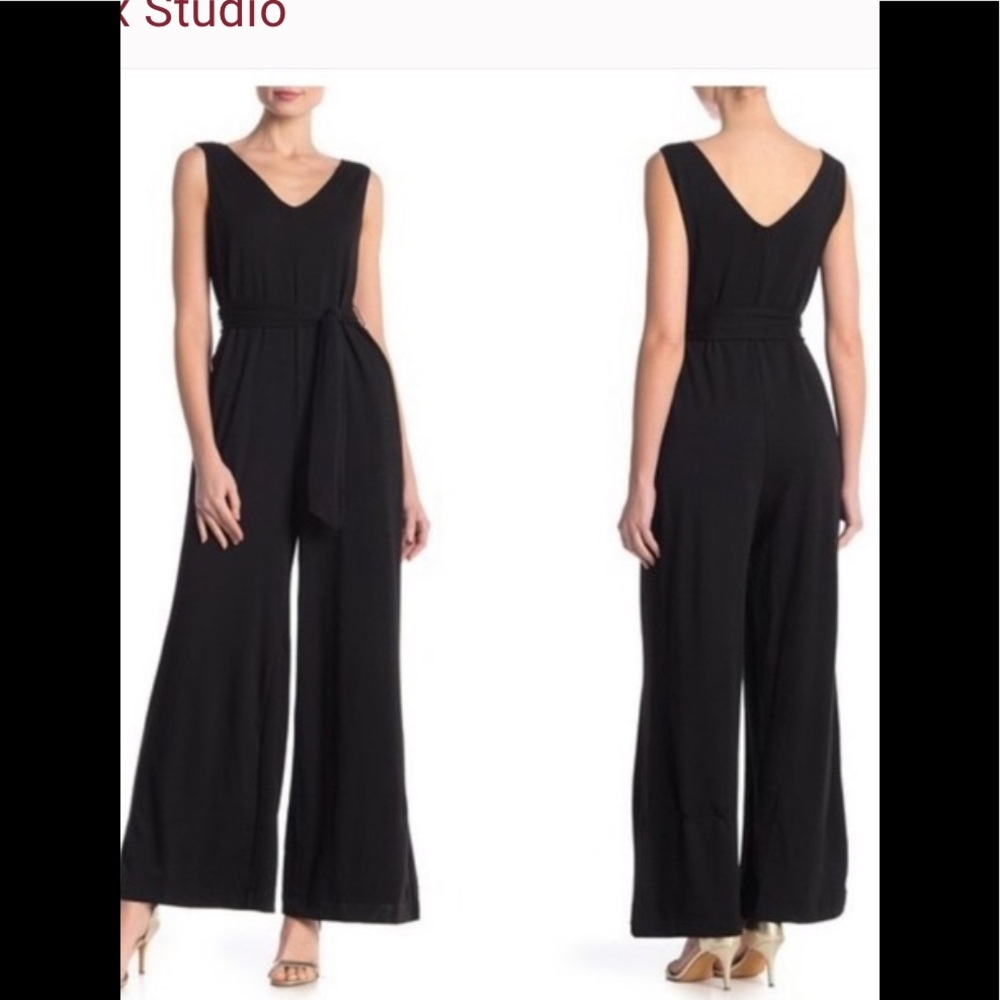 Max studio sm blk  tied-waste jersey jumpsuit NWOT